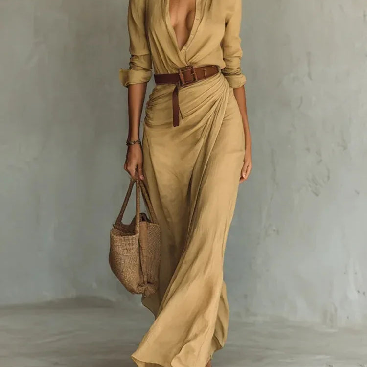 Long Sleeve Shirt Maxi Dress – Elegant Party Casual Evening Outfit