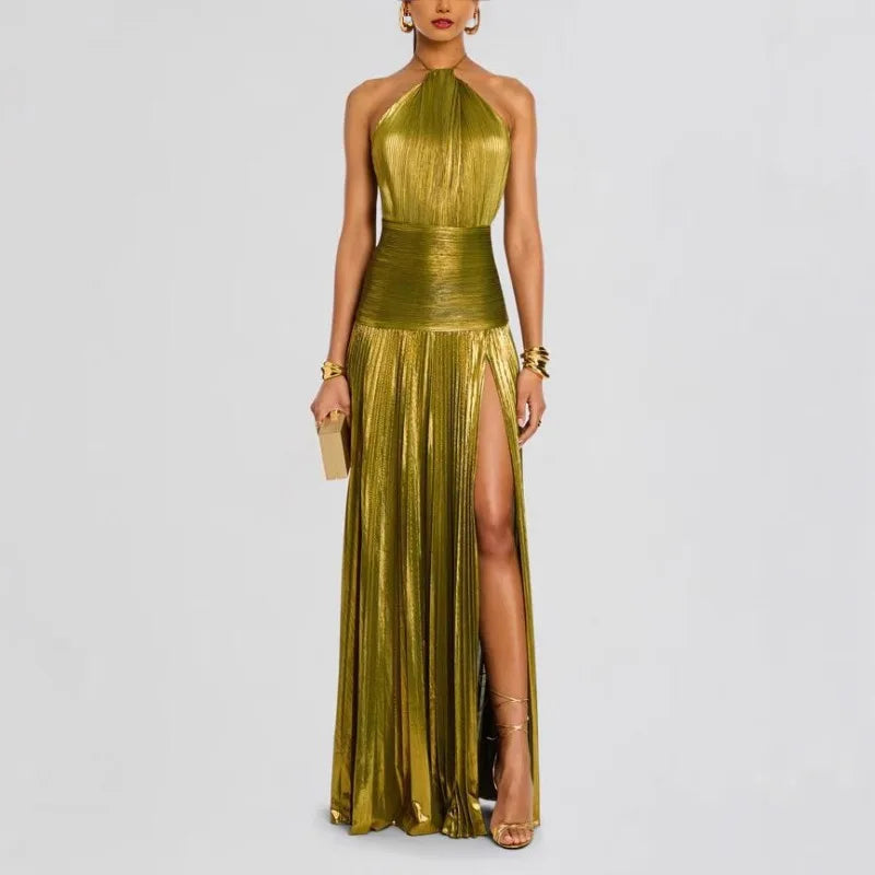 Halter Evening Gown – Elegant Maxi Party Dress with Slit