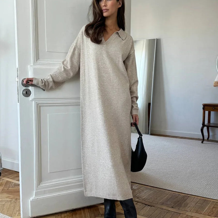 Knit Maxi Dress – Long Sleeve Casual Winter Sweater Dress