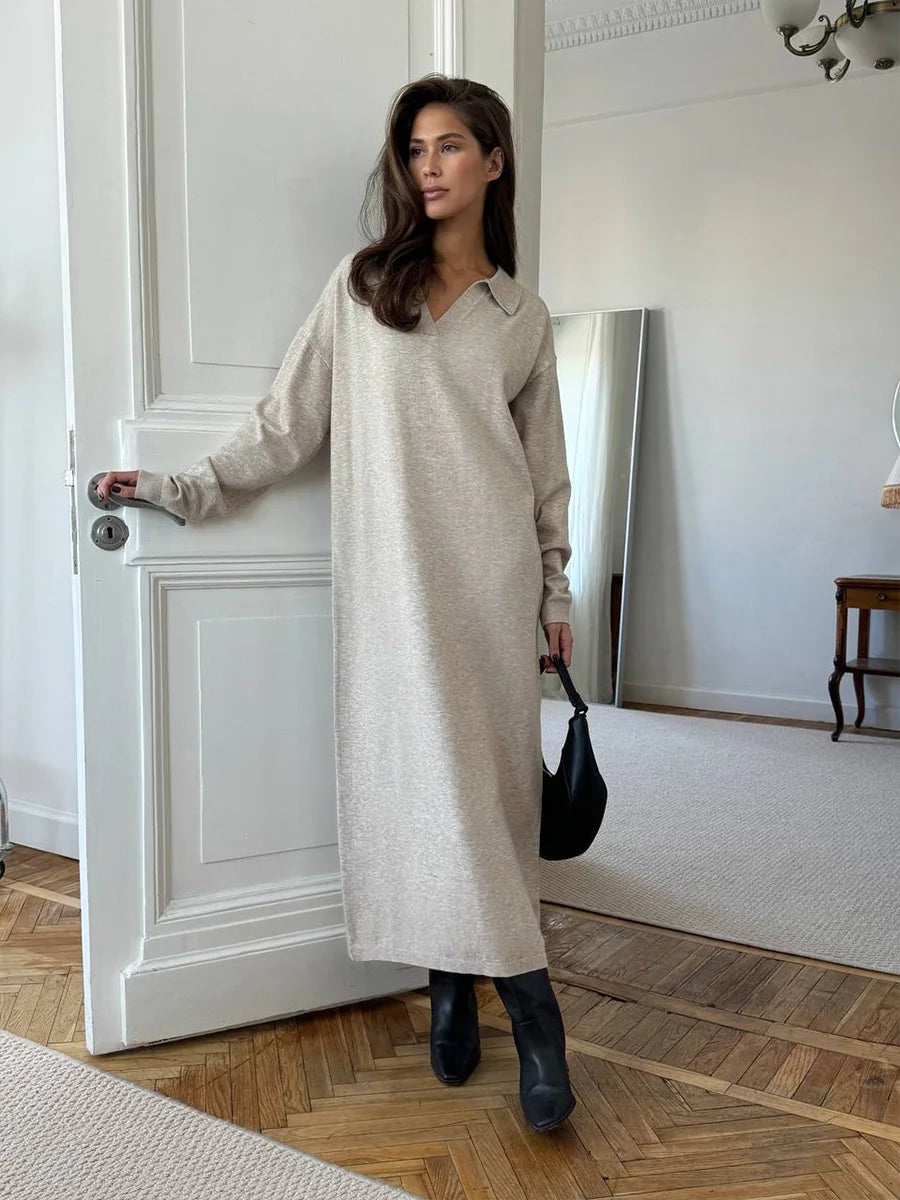 Knit Maxi Dress – Long Sleeve Casual Winter Sweater Dress