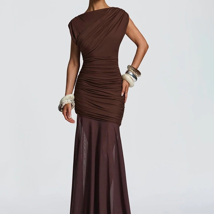 Ruched Maxi Dress – Elegant Evening Party Gown