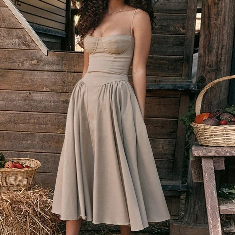 Midi Dress – Elegant Corset Bustier A Line Summer Dress