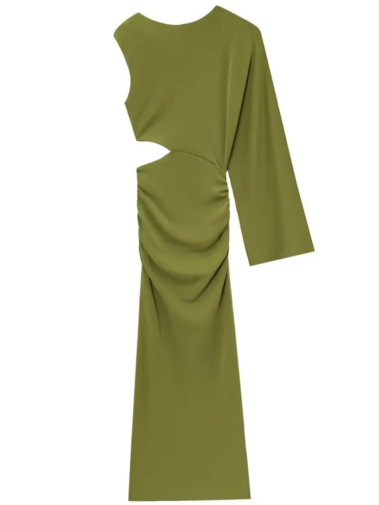 One Shoulder Maxi Dress – Elegant Cut Out Evening Gown