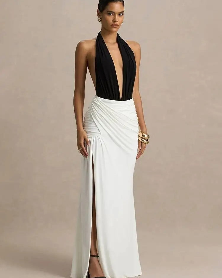 Elegant Halter Neck Maxi Dress β Backless High Split Evening Gown