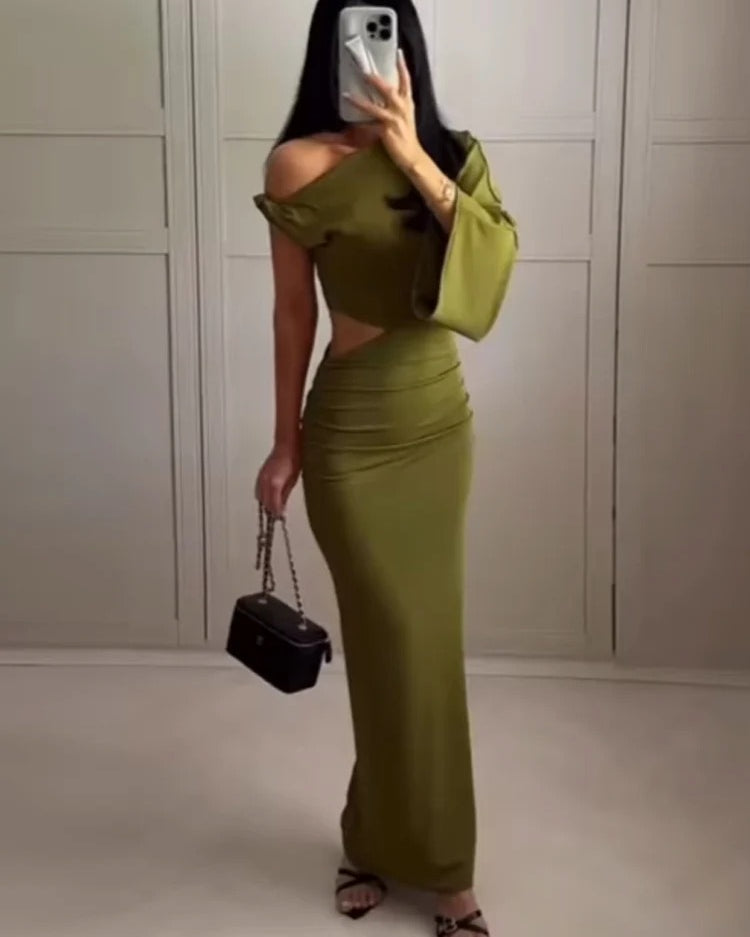 One Shoulder Maxi Dress β Elegant Cut Out Evening Gown