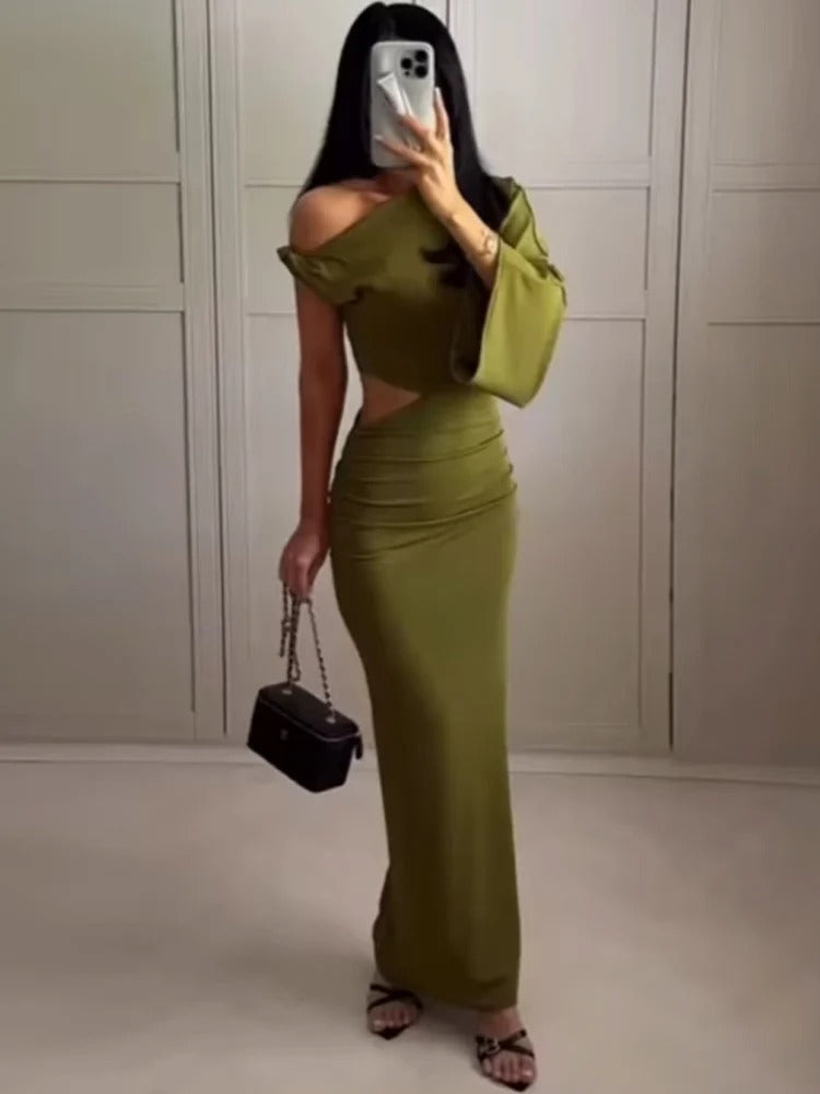 One Shoulder Maxi Dress – Elegant Cut Out Evening Gown