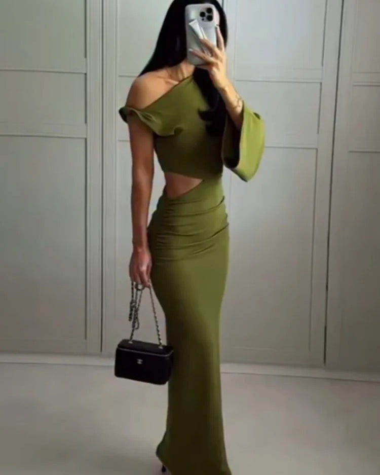 One Shoulder Maxi Dress β Elegant Cut Out Evening Gown