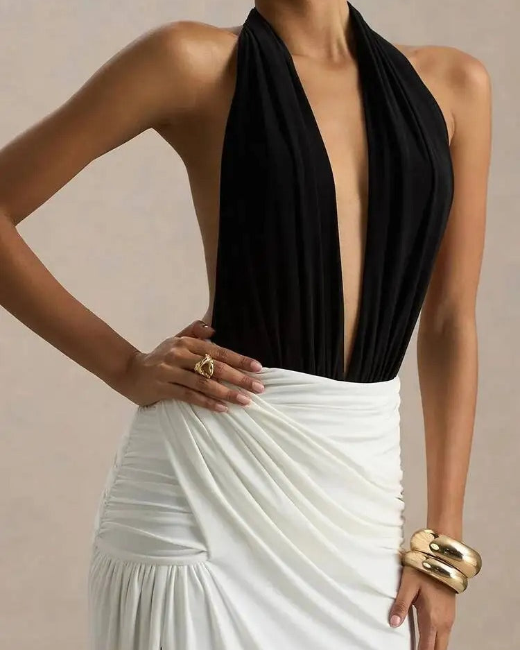 Elegant Halter Neck Maxi Dress β Backless High Split Evening Gown