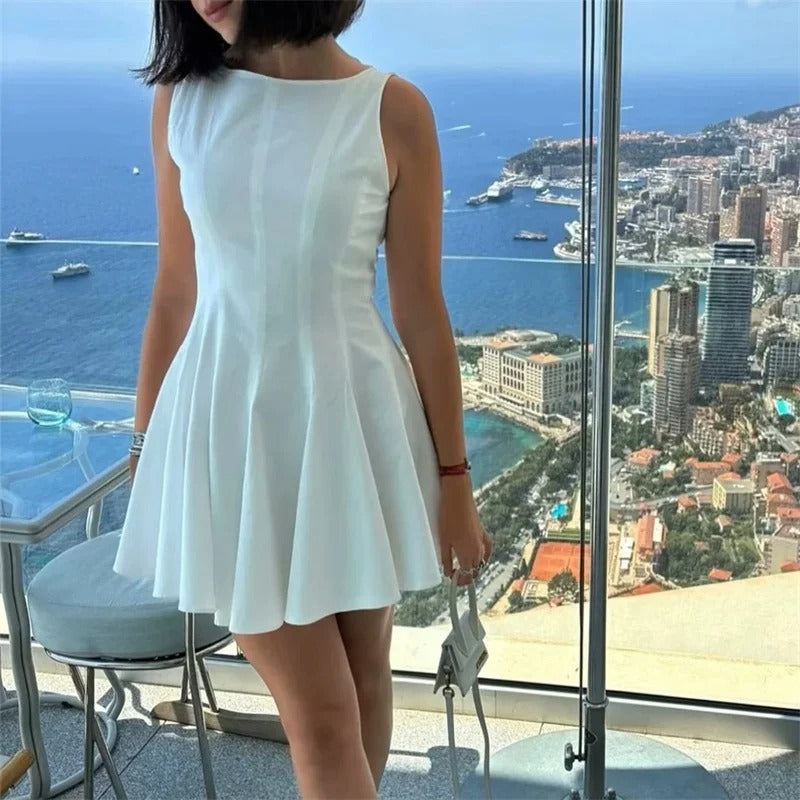 White Sleeveless Mini Dress – Casual Summer Trendy Dress