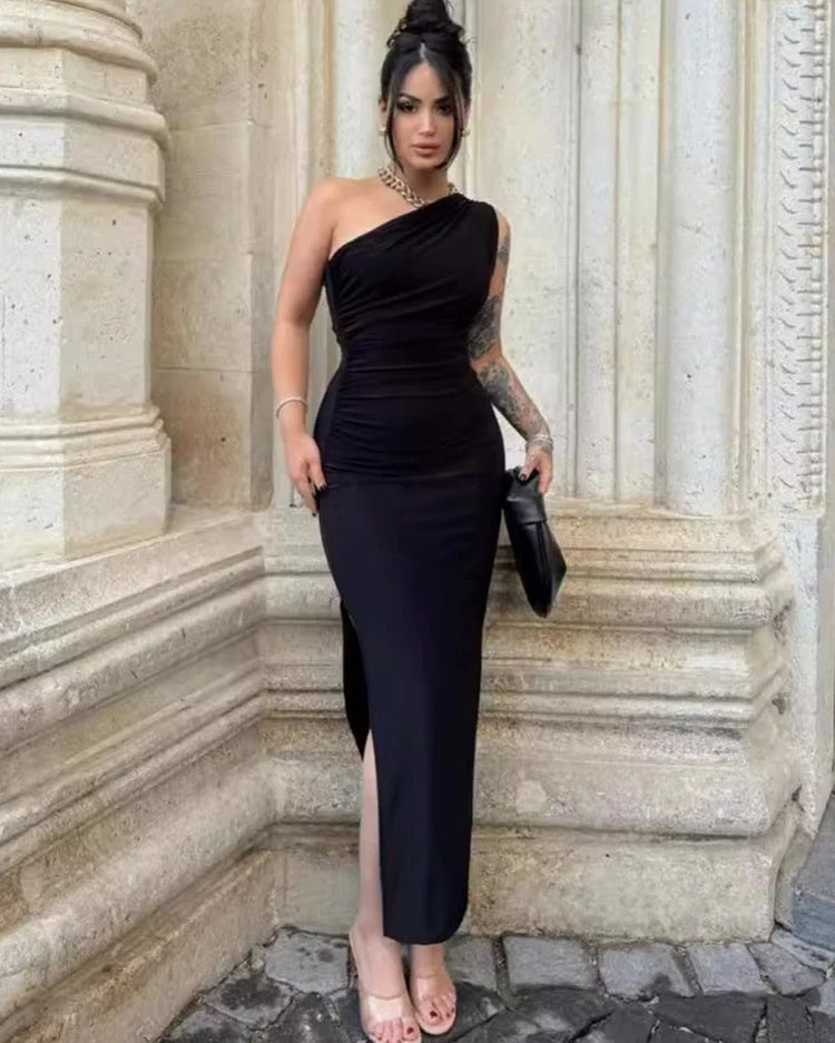 One Shoulder Midi Dress β Elegant Slim Fit Party & Evening Dress