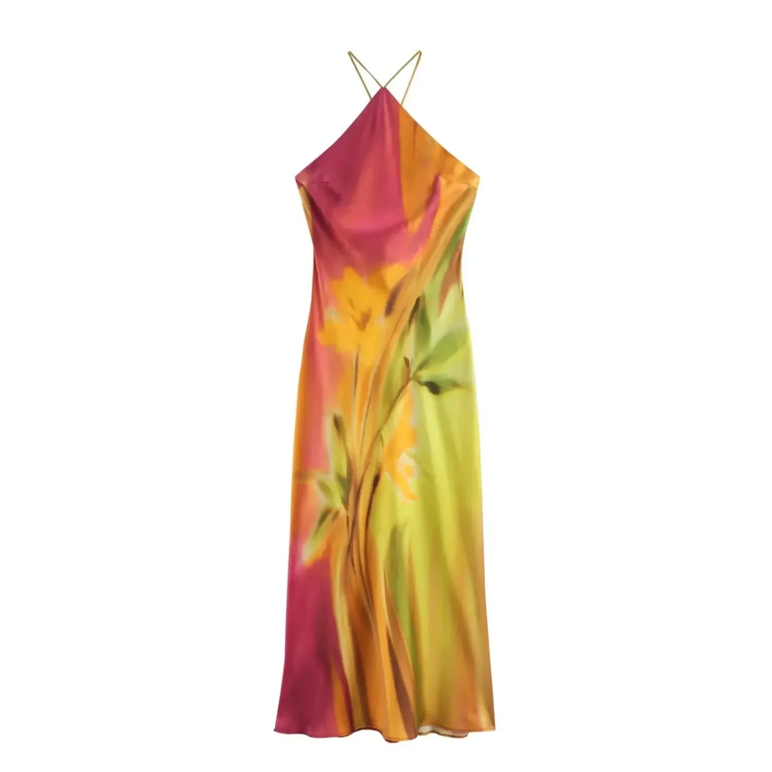 Halter Neck Maxi Dress – Summer Floral Print Party & Beach Slip Dress