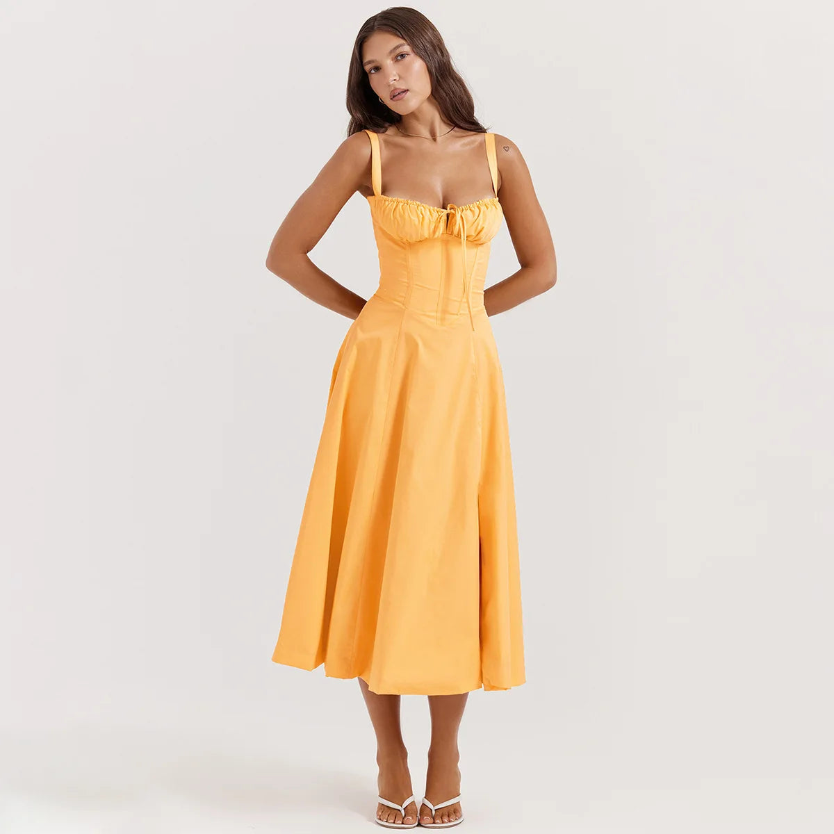 Corset Maxi Dress – Spaghetti Strap Split Beach Dress