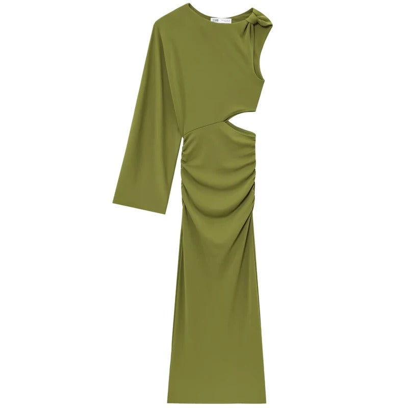 One Shoulder Maxi Dress – Elegant Cut Out Evening Gown