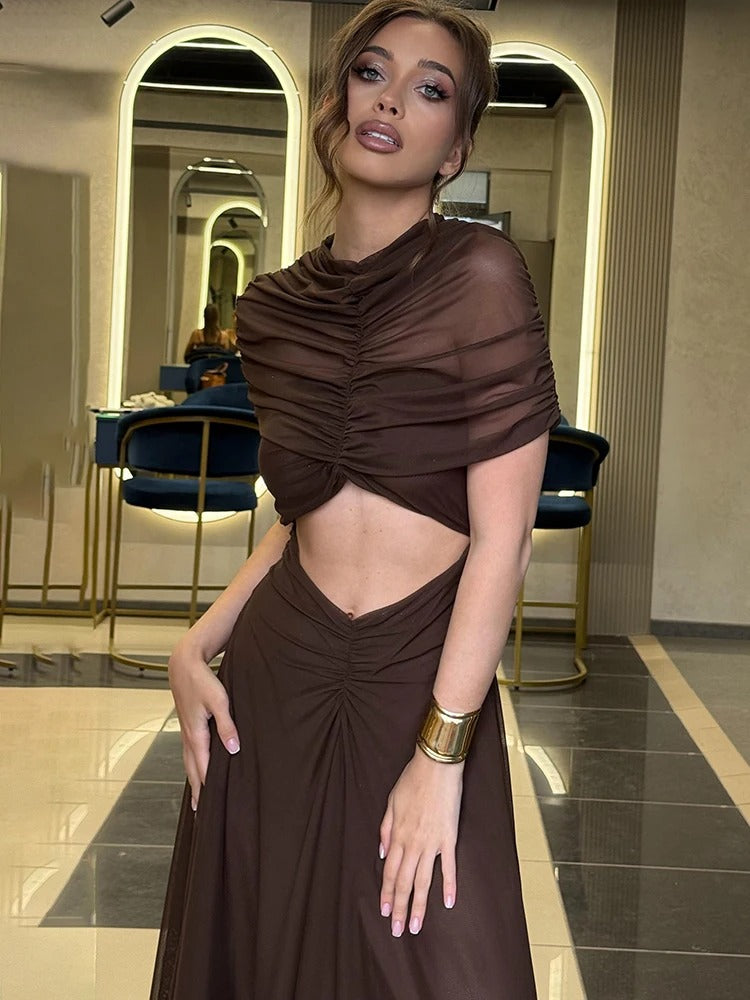 Trendy Cut Out Maxi Dress Ruched Evening Gown