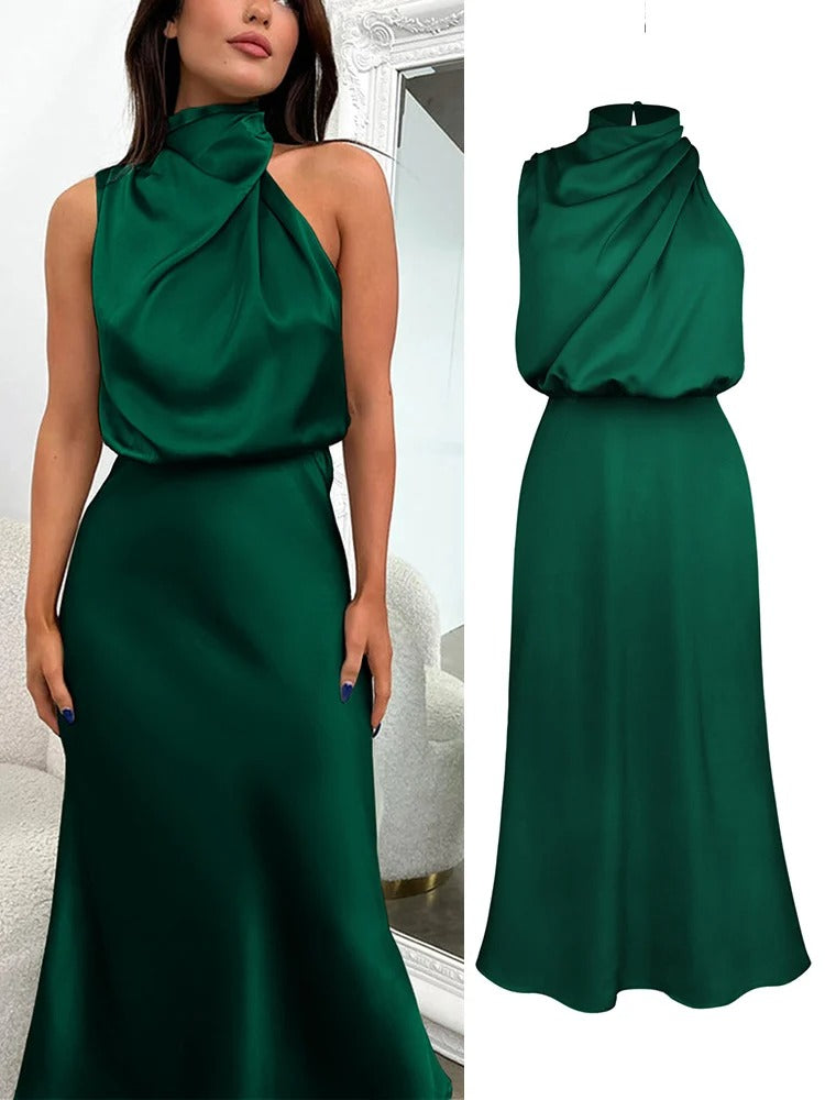 Satin Halter Neck Evening Dress Formal Gown