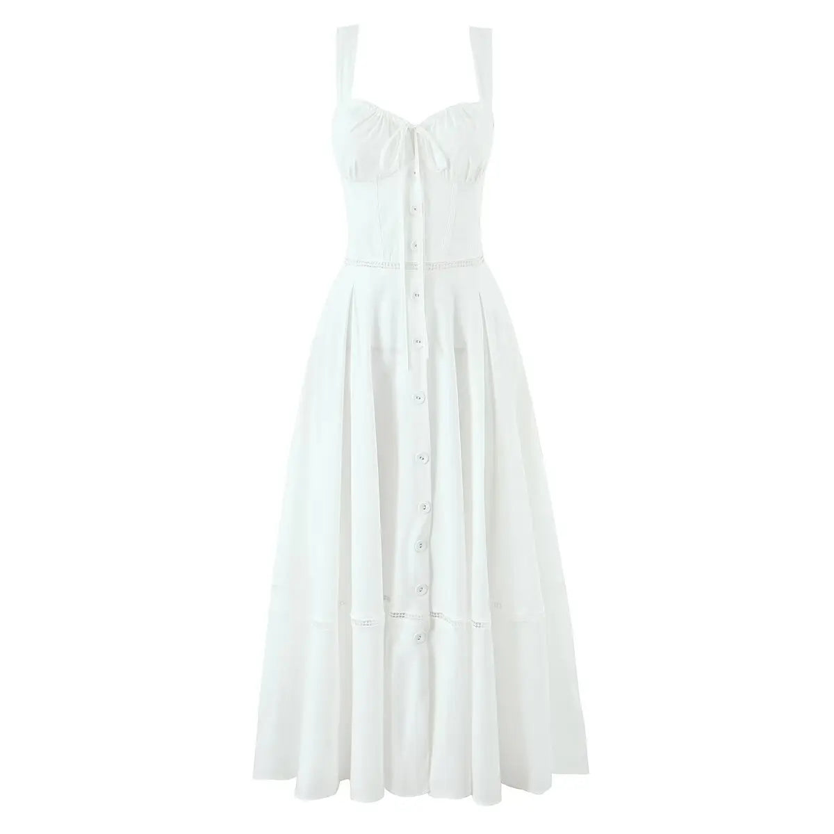 White Corset Midi Dress β Button Front Summer A Line Dress