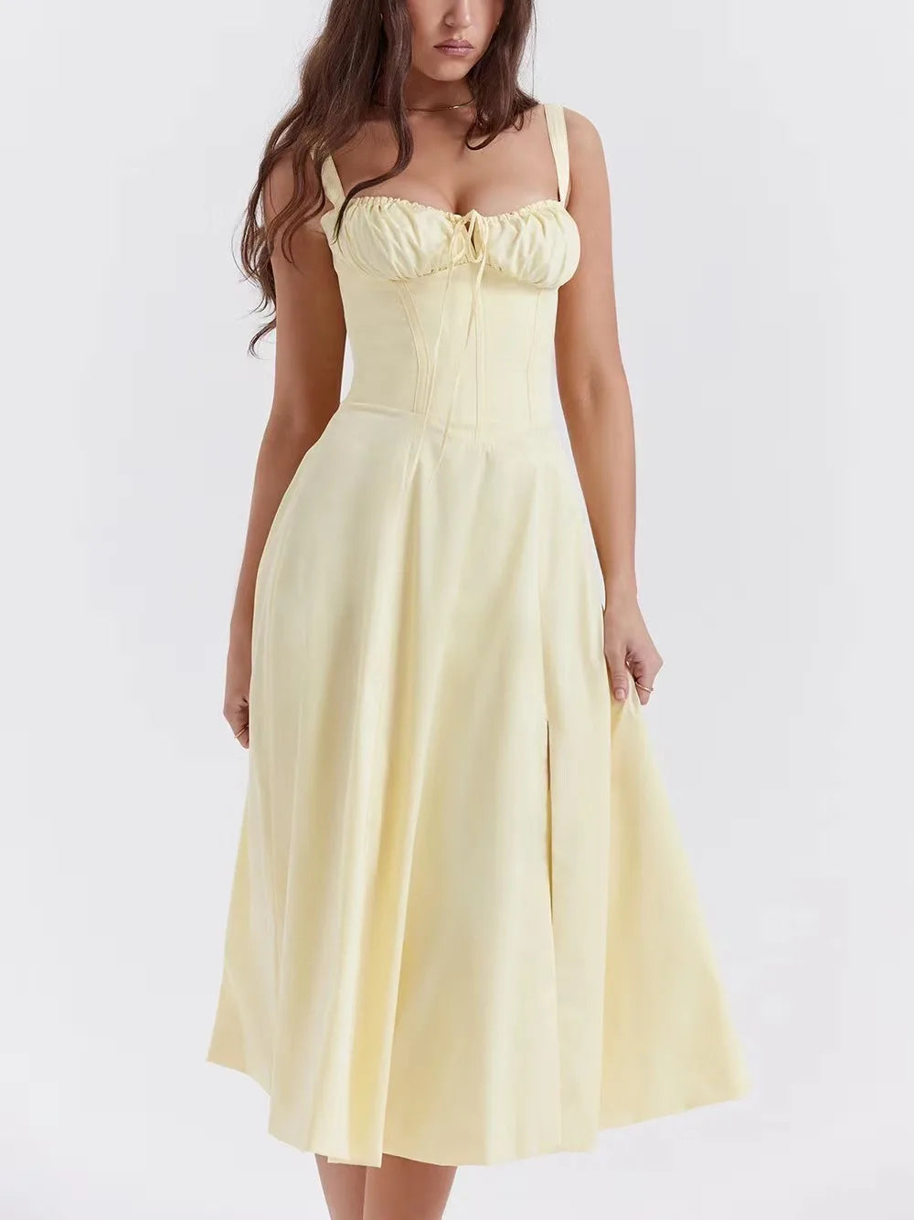Corset Maxi Dress – Spaghetti Strap Split Beach Dress