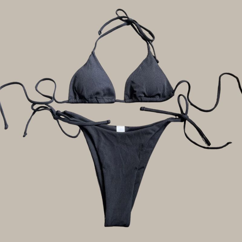 Mila - Halter Ribbed Thong Bikini-Jordyn the Label