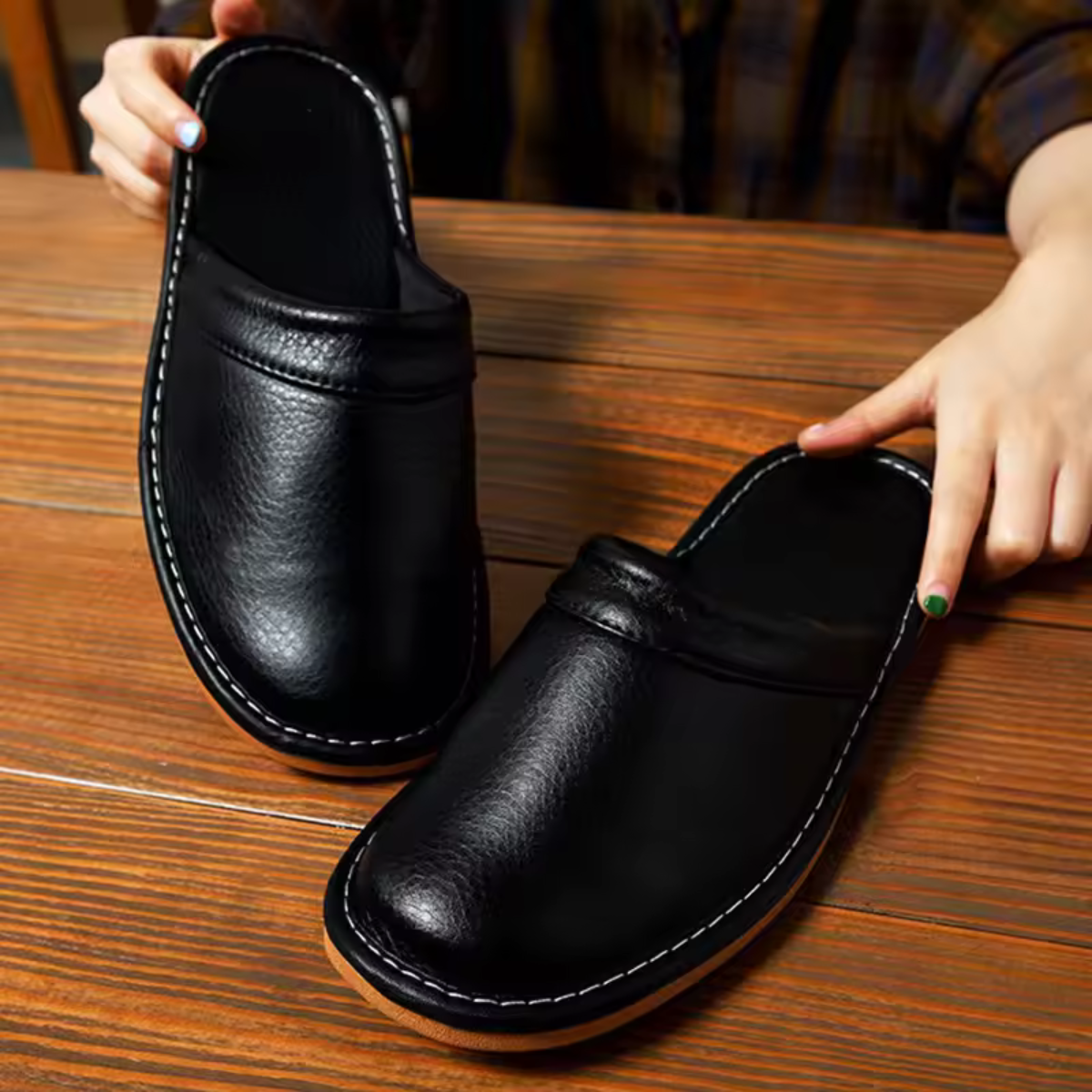 The Lincoln Men's Elegant Leather Mule House Shoes Clogs