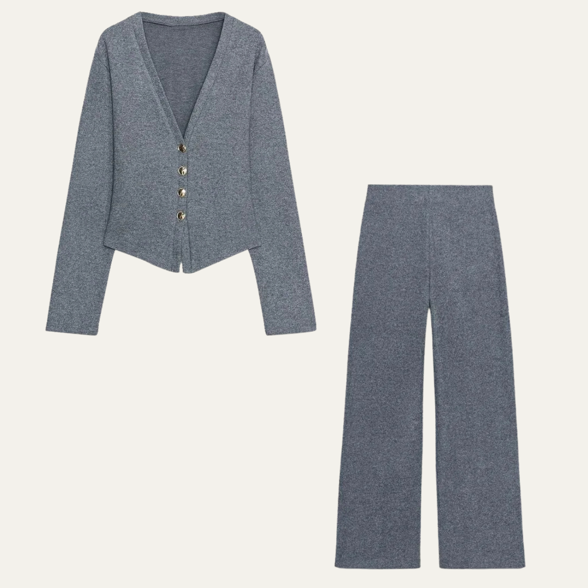 Elegant Two Piece Suit – Blazer Jacket with Wide Leg Pants