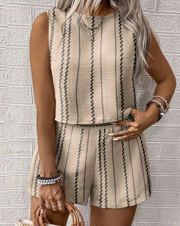 Satin Sleeveless Two Piece Set – Casual Summer Tank Top and High Waist Shorts