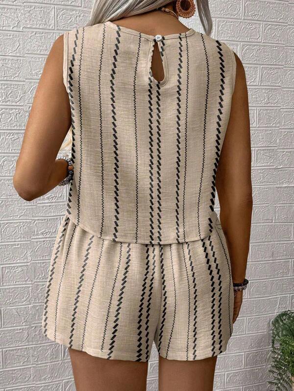 Satin Sleeveless Two Piece Set – Casual Summer Tank Top and High Waist Shorts