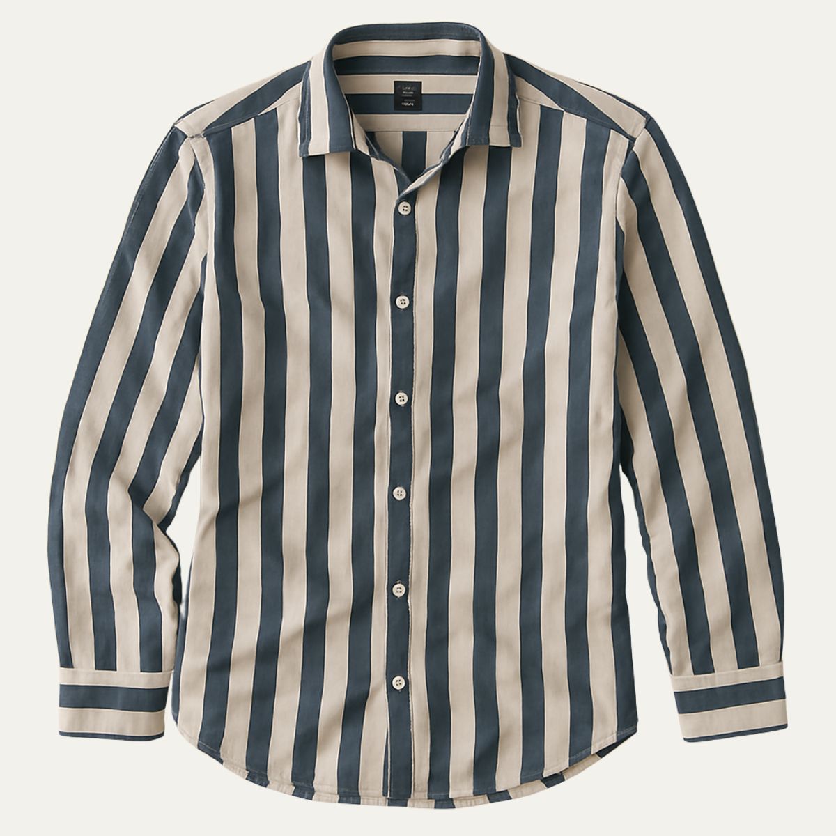 Portwell Men’s Linen Stripe Shirt – Relaxed Fit, Long Sleeve