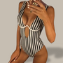 Alaina Striped V-Shaped Swimsuit-Jordyn the Label