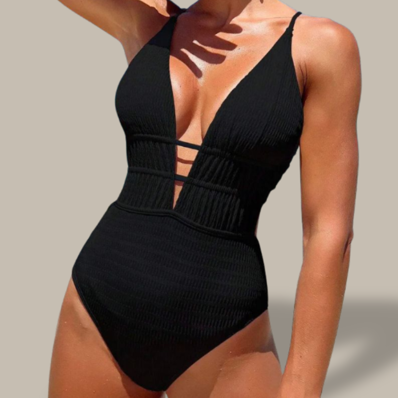 Amy Cross-Strap Ribbed Swimsuit-Jordyn the Label
