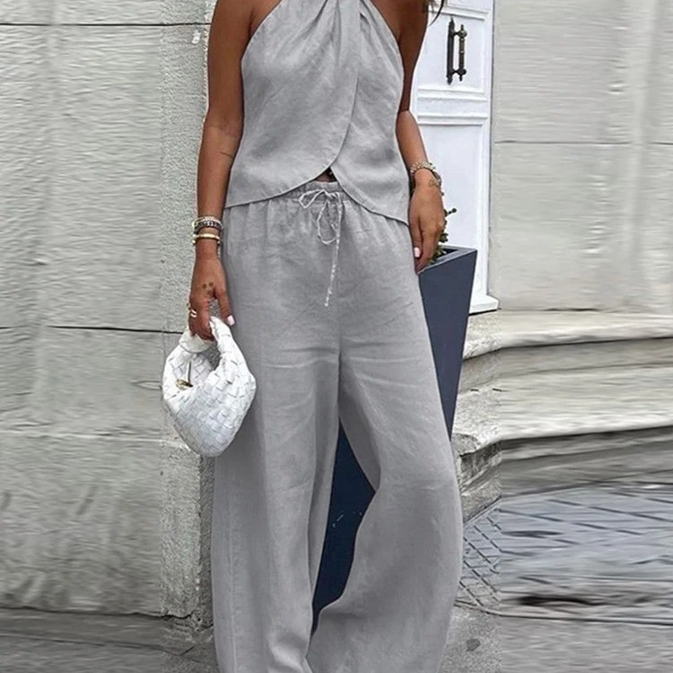 Halter Top and Wide Leg Pants – Casual Summer Outfit