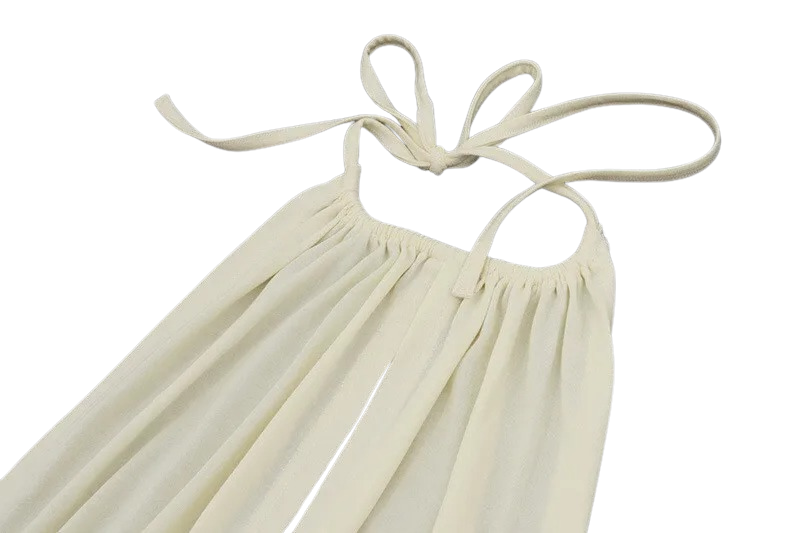 Apricot Halter Mini Dress – Ruched Backless Tassel Party Dress