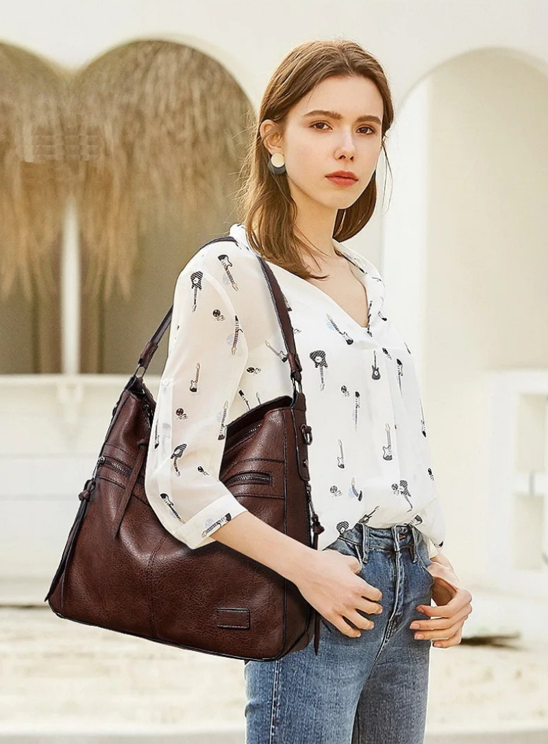 Leather Shoulder Bag – Vintage Tote with Tassel & Crossbody Strap