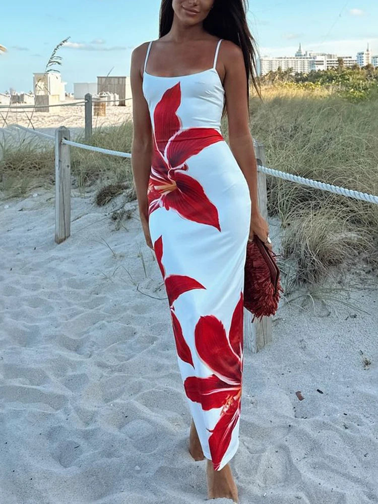 Floral Print Maxi Dress – Spaghetti Strap Summer Beach Dress
