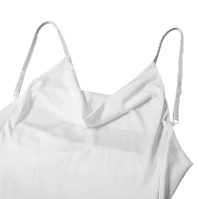 White Satin Cowl Neck Slip Dress – Spaghetti Strap Maxi Gown
