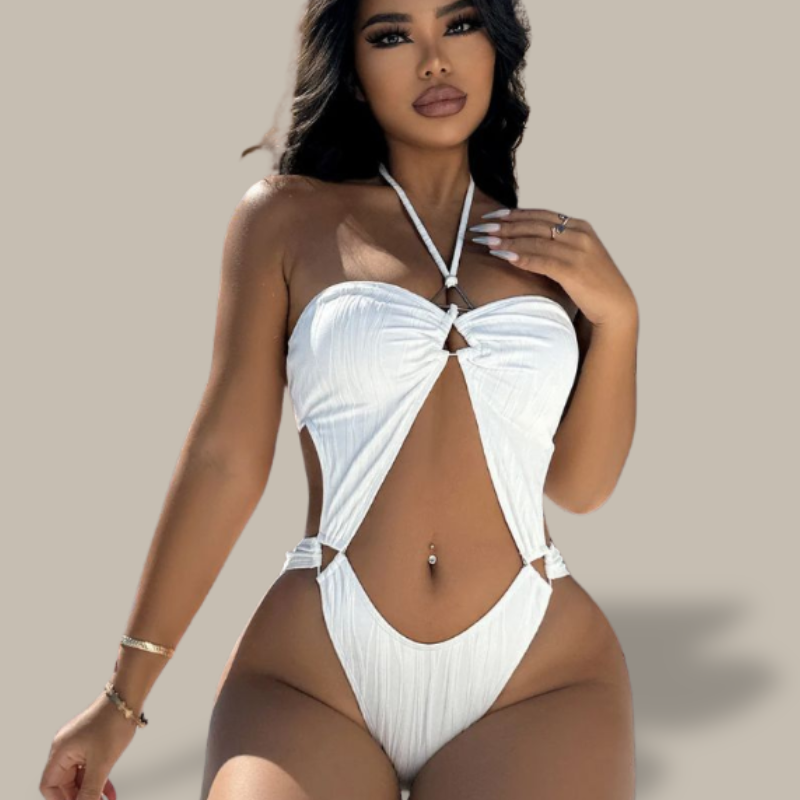 Angela Hollow Back Halter Swimsuit-Jordyn the Label