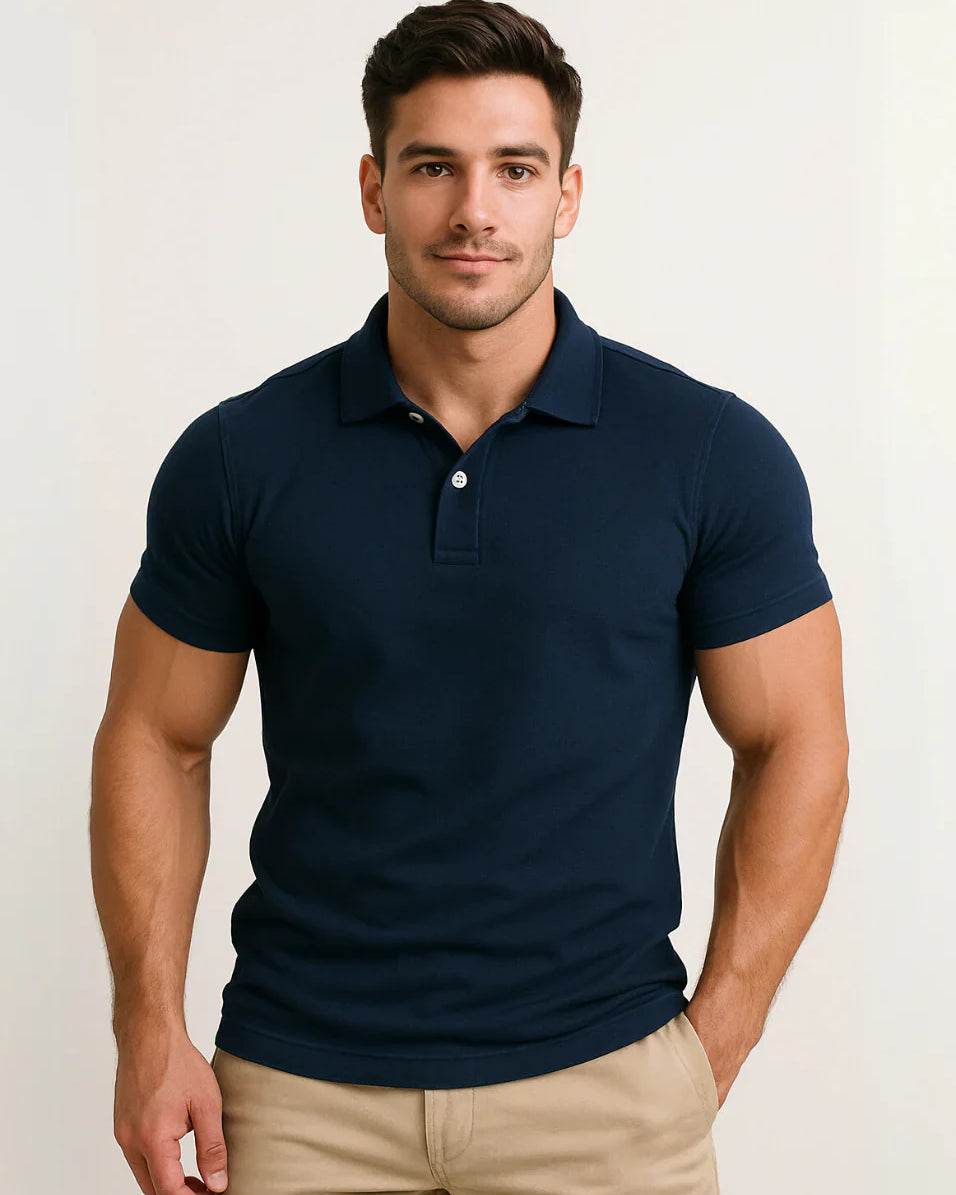 The Santorini Navy Blue Polo for Men - Timeless Old Money Style