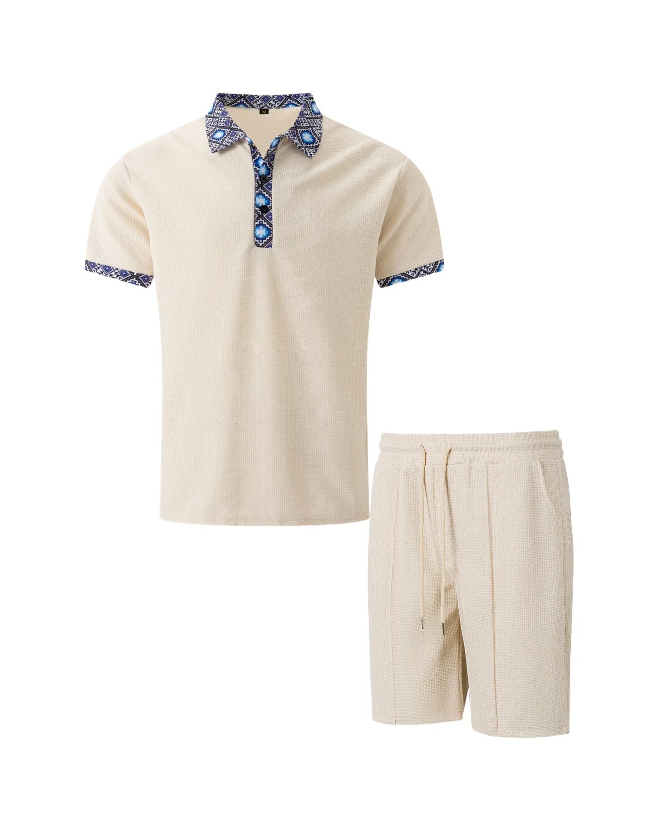 Men’s Printed Collar Polo and Shorts Set – Casual Summer Outfit