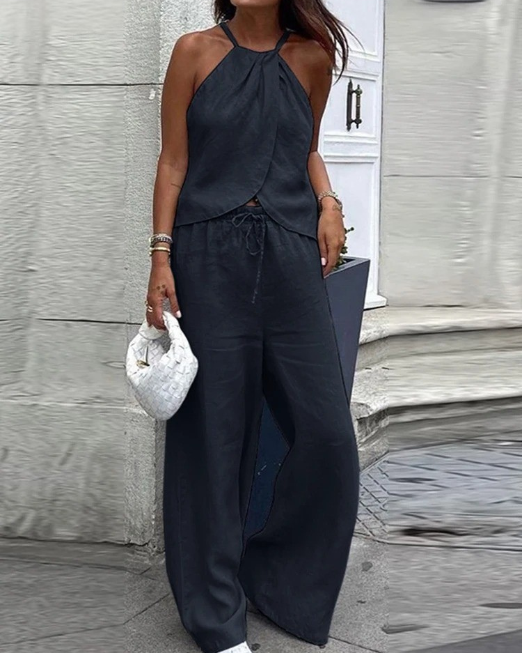 Halter Top and Wide Leg Pants – Casual Summer Outfit
