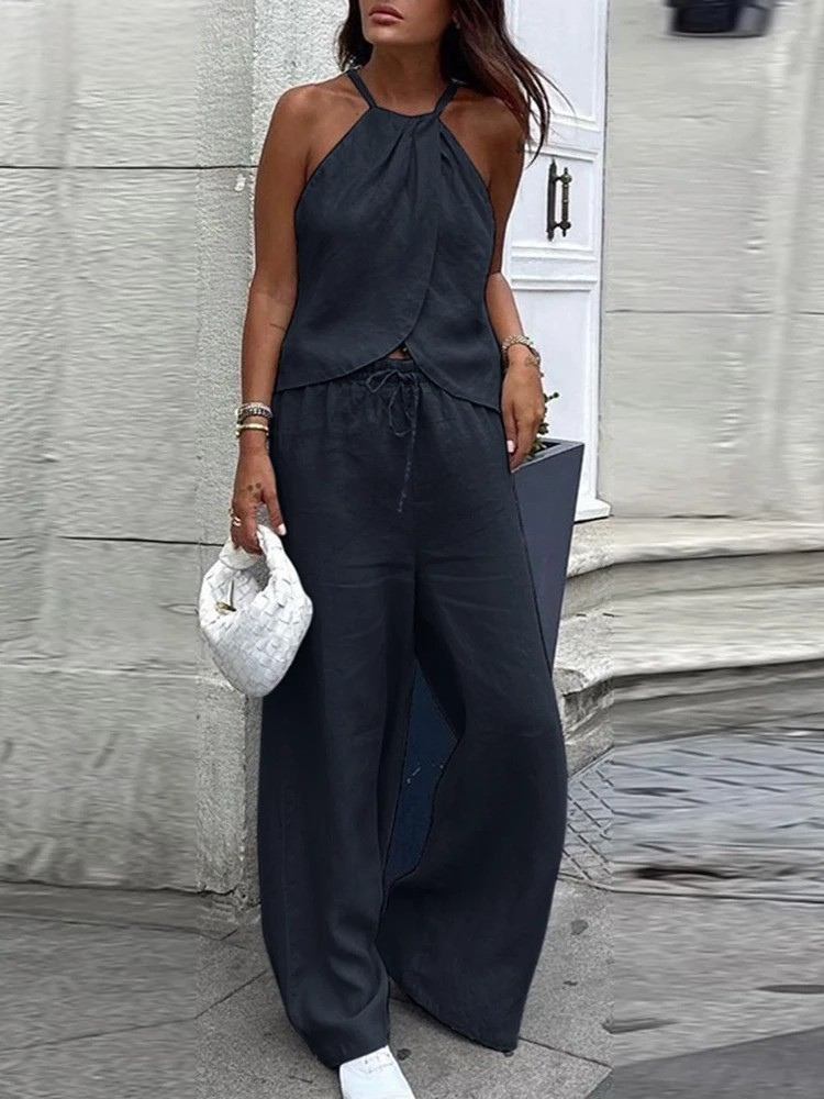 Halter Top and Wide Leg Pants – Casual Summer Outfit