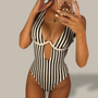 Alaina Striped V-Shaped Swimsuit-Jordyn the Label