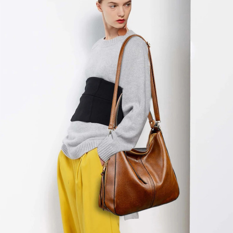 Luxury Leather Hobo Bag – Brown Shoulder & Crossbody Handbag