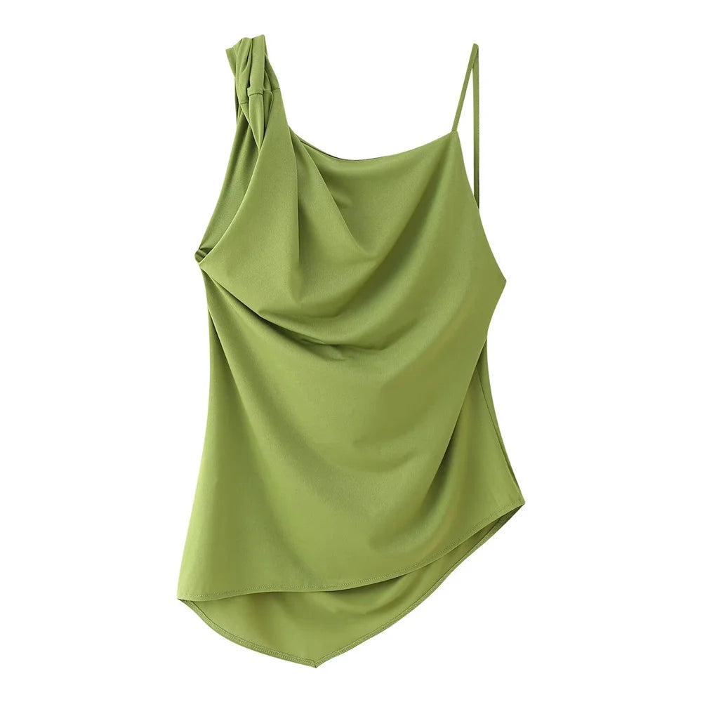 Trendy Satin Two Piece Set – Cowl Neck Top and Wide Leg Pants