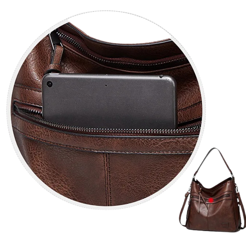 Leather Shoulder Bag – Vintage Tote with Tassel & Crossbody Strap