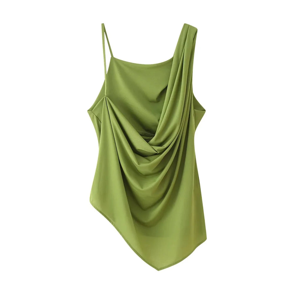 Trendy Satin Two Piece Set – Cowl Neck Top and Wide Leg Pants