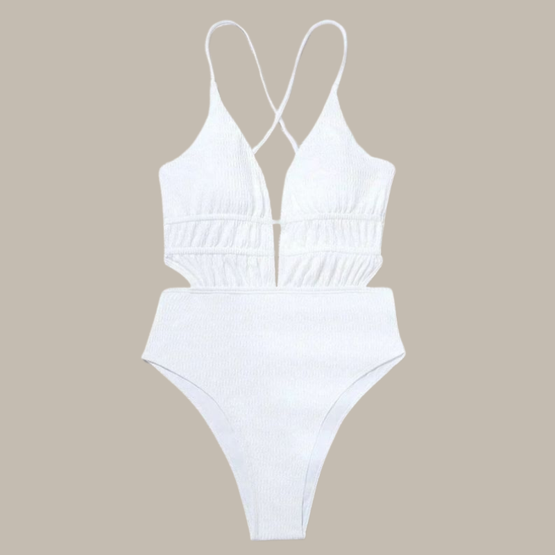 Amy Cross-Strap Ribbed Swimsuit-Jordyn the Label