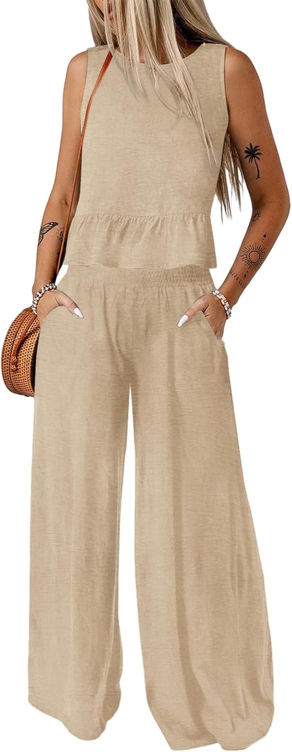 Casual Two Piece Set – Tank Top & Wide Leg Pants