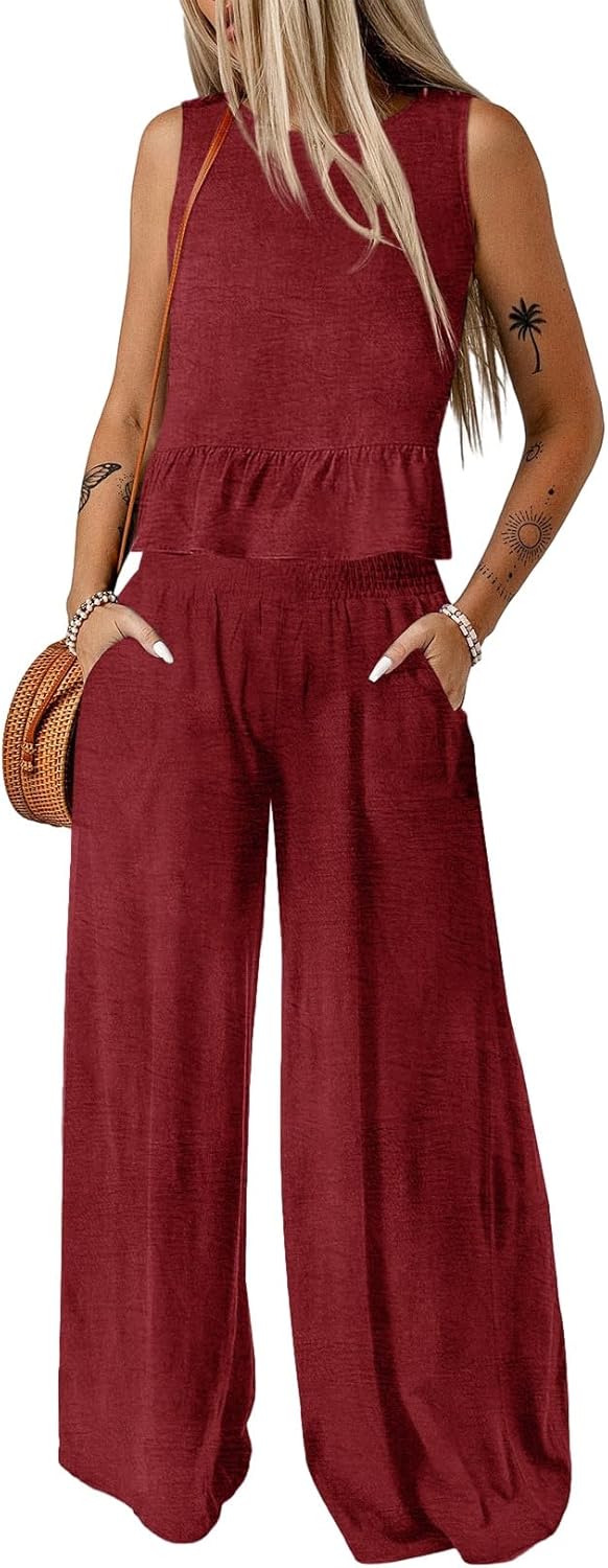 Casual Two Piece Set – Tank Top & Wide Leg Pants