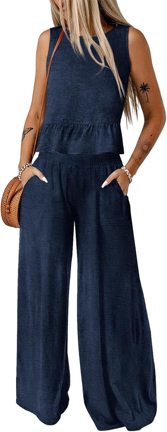Casual Two Piece Set – Tank Top & Wide Leg Pants