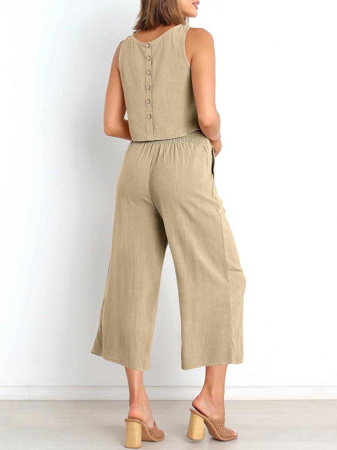 Two Piece Set – Sleeveless Crop Top & Wide Leg Pants
