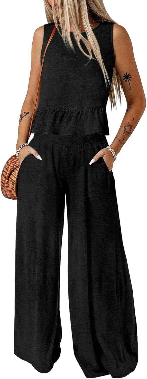 Casual Two Piece Set – Tank Top & Wide Leg Pants